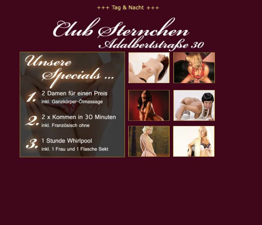Screenshot der Webseite des ehemaligen Bordell Club Sternchen